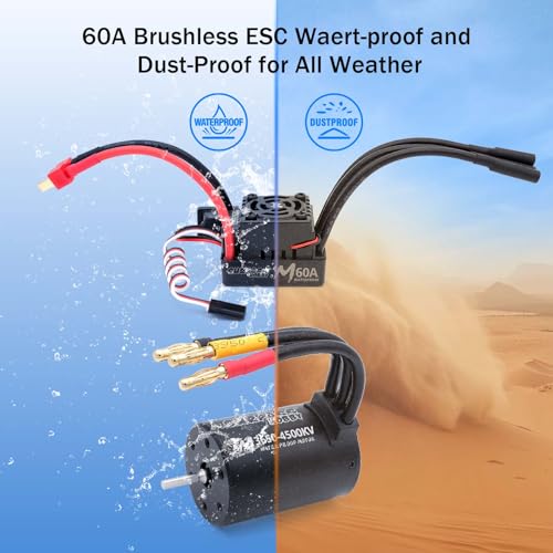 M3650 RC brushless Motor and ESC 4500KV and 60A ESC Combo Set fit 2S Battery for 1/10 Remote Control Cars Trucks Off-Road Vehicle - size: 4500KV, style: 3650 motor+60A esc