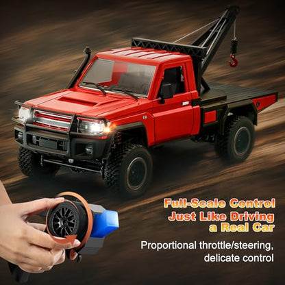 MN-82T RC Rock Crawler, 1:12 Scale 4WD Upgraded RC Truck with Crane Hook, 2.4Ghz Off Road Toy Pickup Truck with Lights, All Terrain Wrecker Vehicle for Teen Adults (Red) - color: Red