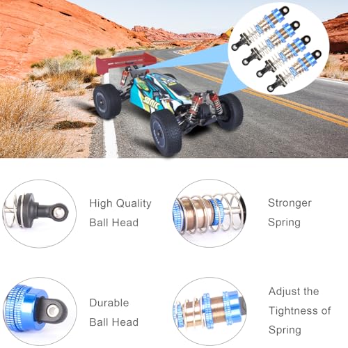 Oiled Shocks Upgraded 66mm/72mm Aluminum Oil Shock Absorber Set for 1/12 1/14 1/16 RC Cars - Compatible with WLtoys 144001, 124019, MJX 16208, HBX & More - color: Bz-silver-blue