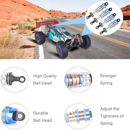 Oiled Shocks Upgraded 66mm/72mm Aluminum Oil Shock Absorber Set for 1/12 1/14 1/16 RC Cars - Compatible with WLtoys 144001, 124019, MJX 16208, HBX & More - color: Bz-silver-blue