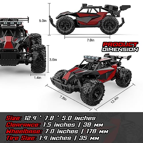 BLUEJAY Remote Control Car, 2.4GHz High Speed 33KM/H RC Cars Toys | 1:12 Monster RC Truck Off Road with LED Headlight and Rechargeable Battery Gifts for Adults Boys 8-12 - color: Burgundy Red