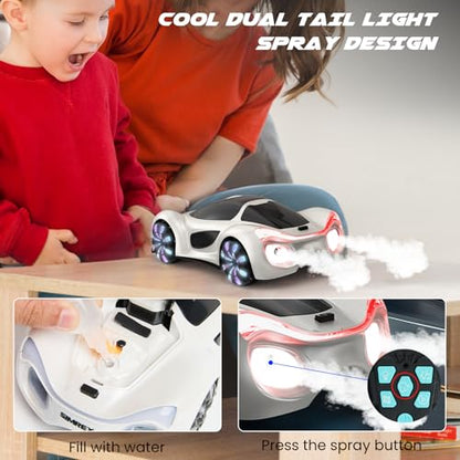 SIMREX Gesture Sensing Remote Control Car with Charging Dock - 360° Rotate Drift RC Stunt Car Toy, 40 Min Playtime, Dual Control, Spray Mist & LED Lights, Birthday Gift for Kids Boys Girls（White） - color: White