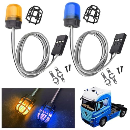 HobbyPark RC LED Flash Lights Alarm Lamp Flashing Rotating Beacon Light DC 5–6V Compatible with 1/10 TRX4 SCX10 RC Crawler Car 1/14 Tamiya Tractor RC Truck (Yellow and Blue Lights) - color: Yellow and Blue Lights
