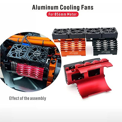 56mm RC Motor Cooling Fans, Hobby Twin Fan with Metal Heatsink for 1/8 1/10 RC Car 3650 3660 540 550 (56mm Red for 55/56/58mm Motor) - style: 56mm Red for 55/56/58mm Motor