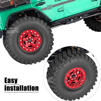 2.2in Aluminium Wheels&Wheel Rim Tires Beadlock Wheel&Wheel Hub Rim Upgrades Part for 1/10 SCX10 SCX10II SCX10III 90046 TRX4 D90.4PCS(135 * 55MM),Red - color: Red(4pcs）