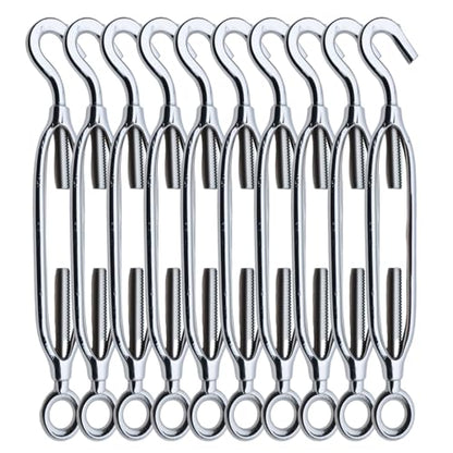 Stainless Steel Turnbuckle Kit, 10PCS Adjustable Turnbuckle Tensioner for Metal Cable Wire, Hook and Eye Tensioners for Shade Sails, Heavy Duty,Rust-Proof,5/16 inch (M8) - style: M8