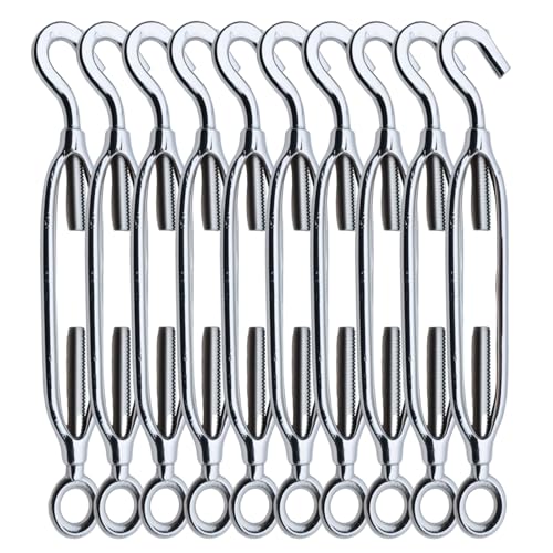 Stainless Steel Turnbuckle Kit, 10PCS Adjustable Turnbuckle Tensioner for Metal Cable Wire, Hook and Eye Tensioners for Shade Sails, Heavy Duty,Rust-Proof,5/16 inch (M8) - style: M8
