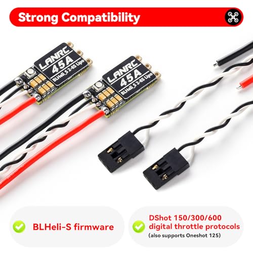 4Pcs 45A ESC 2-6S Brushless ESC Lipo BLHeli_S | Brushless Electronic Speed Controller 45A RGB LED Damped light Support D-Shot 150/300/600 for RC FPV Quadcopter