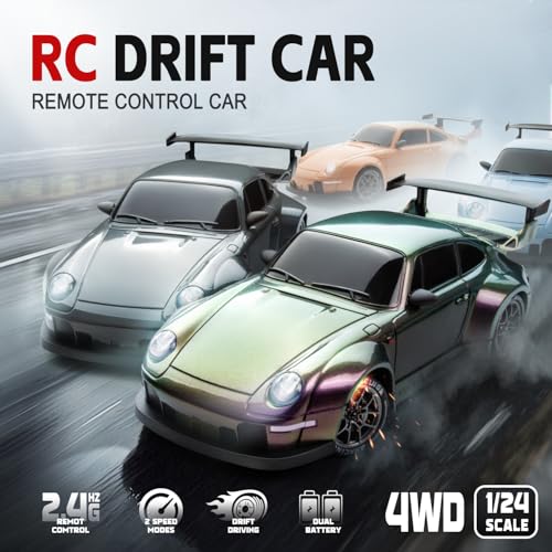 1/24 4WD RC Drift Car, 2.4GHz 20KM/H High Speed Remote Control Racing Car with Drifting Tires, Gift for Kids Adults - color: Gradient