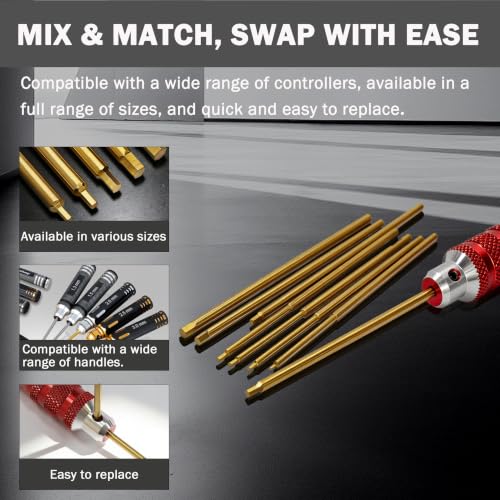 RC Hex Driver Screwdriver Bits 0.9–3.0mm Replacement 7PCS | Titanium-coated hardened screwdriver bits, fit 3mm/3.5mm hex driver handles; for RC cars, drones, model repair - color: 7-pcs Ti-coated Bits