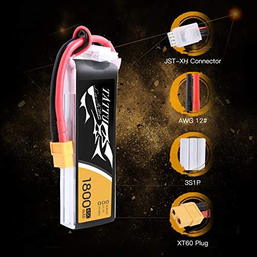 TATTU 11.1V 1800mAh 3S 45C LiPo Battery Pack with XT60 Plug for Skylark M4-FPV250 Mini Shredder 200 INDY250 Plus MOJO 280 QAV250 Vortex Emax Nighthawk 250 RC Heli Airplane UAV Drone FPV