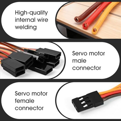 5-Pack Servo Y-Harness, 1F-2M 22AWG | 22AWG silicone wire; JR/Futaba style; for RC cars, boats, drones, airplane models