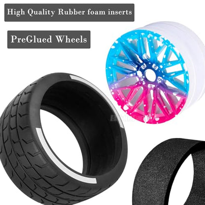 RC Wheels and Tires for 1/7 Felony 6S BLX,RC Highway Wheel Rubber Tires,4PCS RC Drift Car Highway Tires Road Soft Tires,Blue Pink - color: Blue Pink - (4pcs Highwaytires)