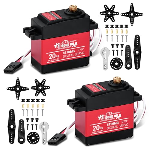 2-Pack 20KG High Torque RC Servo, 20KG Servo Motor 4.8-8.4V RC Servo Full Metal Gear Waterproof Compatible with 1/8, 1/10, 1/12 RC Car with 25T Horn and Parts (270°) - color: 20KG