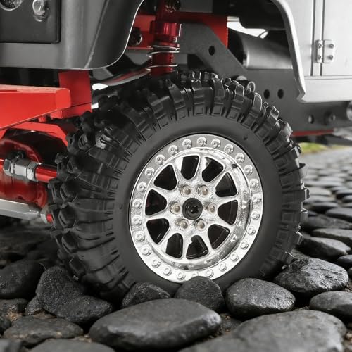 RC Tires & Wheels Set, 70x25mm Soft Rubber Tires with Foam Inserts, 5mm HexPlastic Beadlock Rims for 1/12 MN D90/D91/MN98/MN99S & 1/16 WPL C14/C24/C54/C64/C74/B16/B36 (A；Silver) - color: A；Silver
