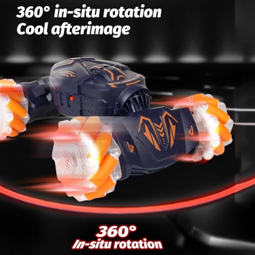 GoolRC Remote Control Car, Gesture Sensing RC Stunt Car with Spray & Lights & Music, 2.4GHz 4WD RC Cars with 360° Rotating, 3 Control Mode Toy Vehicle for Adults (Orange)