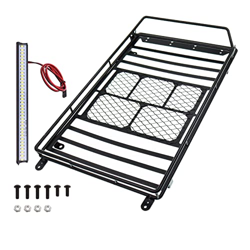 Metal Luggage Carrier Roof Rack with LED Light Bar Compatible with Axial SCX10 Traxxas TRX-4 RC4WD CC01 D90 1/10 RC Crawler Car（245mm X 150mm）