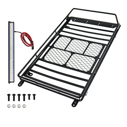 Metal Luggage Carrier Roof Rack with LED Light Bar Compatible with Axial SCX10 Traxxas TRX-4 RC4WD CC01 D90 1/10 RC Crawler Car（245mm X 150mm）