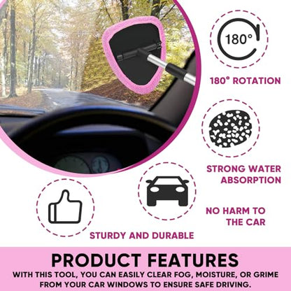 Car Window Cleaner, Car Cleanser Brush, Car Accessories Car Cleaning Supplies Tools, Car Cleaning Kit with Extendable Handle, Microfiber Cloth, Spray Bottle, Fits All Cars (Pink) - color: Pink