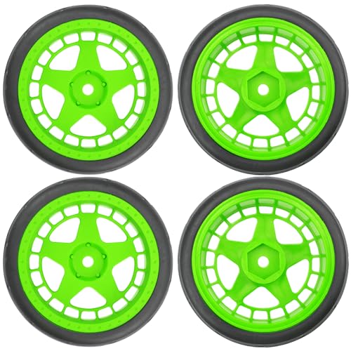 ShareGoo RC OD 2.55" Nylon 12mm Hex Wheels & Rubber Tires Set Compatible with Traxxas Tamiya Sakura HSP Redcat 1/10 RC On-Road Touring Drift Car (Green) - color: Green