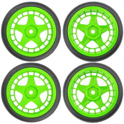 ShareGoo RC OD 2.55" Nylon 12mm Hex Wheels & Rubber Tires Set Compatible with Traxxas Tamiya Sakura HSP Redcat 1/10 RC On-Road Touring Drift Car (Green) - color: Green