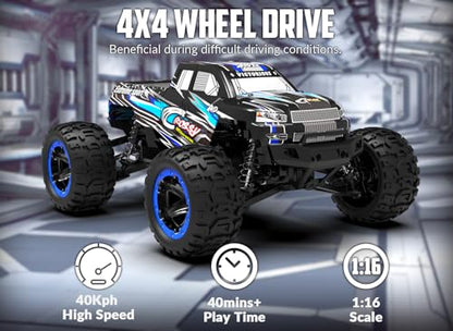 RC Truck 1:16 4x4 All Terrain RC Car 40KPH High Speed Remote Control Cars for Adults | 4WD, 2.4GHz, 2 batteries, full proportional control, over-range & low battery control