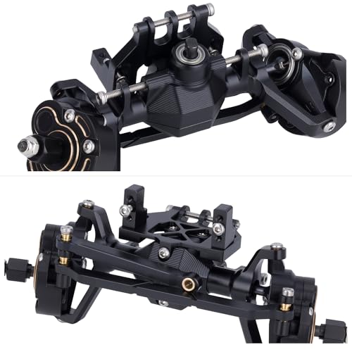 Ascent-18 Portal Axle Set for Redcat Ascent-18 Upgrade, CNC Aluminum Front & Rear Axles with Brass Portal Covers, Steel Gears, Servo Mount & Steering Links (Black) - color: Black