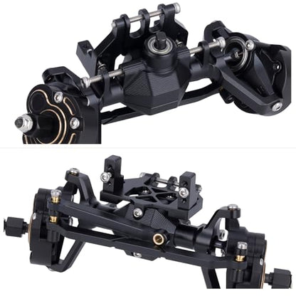 Ascent-18 Portal Axle Set for Redcat Ascent-18 Upgrade, CNC Aluminum Front & Rear Axles with Brass Portal Covers, Steel Gears, Servo Mount & Steering Links (Black) - color: Black