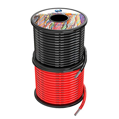 Haerkn 12 awg Silicone Electrical Wire Cables 2 Colors 30ft Each Spool | 12 Gauge High Temp 200 deg C 600V Soft and Flexible Hook Up Oxygen Free Stranded Tinned Copper Wire Model Battery Cable - style: 12awg-2 Spool-30FT