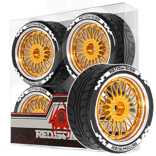 4PCS/Set 64mm Rubber Tires & Aluminum Alloy Wheels Rims Replacement Part for 1/10 RC On-Road Touring Car Racing Car (Gold) - color: Gold