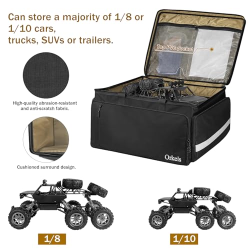 ORKELS RC Storage Bag for 1/8, 1/10 Cars, Protective Carry Case with Bottom Clapboard Compatible with Traxxas Car, Multi-Pockets for Tools & Accessories - size: FOR 1/8, 1/10 Car