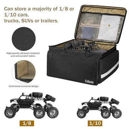 ORKELS RC Storage Bag for 1/8, 1/10 Cars, Protective Carry Case with Bottom Clapboard Compatible with Traxxas Car, Multi-Pockets for Tools & Accessories - size: FOR 1/8, 1/10 Car