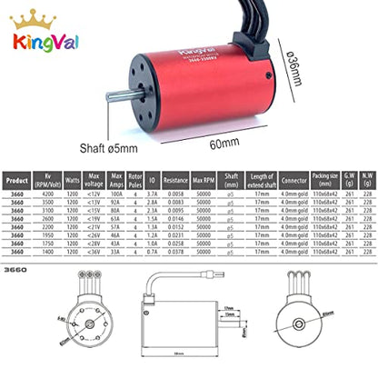 KingVal Replacement 3660 3100KV Waterproof Brushless Motor Shaft Diameter 5mm Compatible with 1/10 RC Car - size: 3100KV(ø5mm Shaft), style: 3660