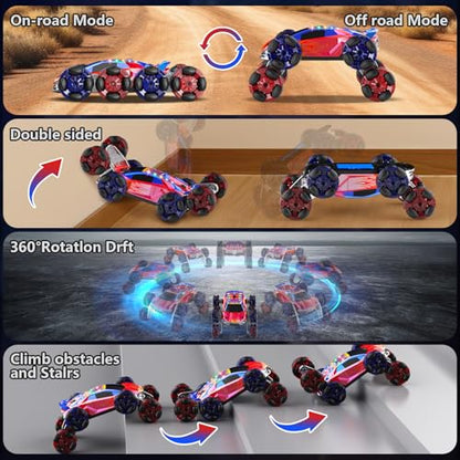 OSIMILY 8WD Remote Control Car,2.4GHz Gesture Sensing RC Stunt Car,Cool Spray Rotation RC Car with Lights and Music,All Terrain Toys for Kids Ages 7 Birthday Gifts for Boys Girls(Red)