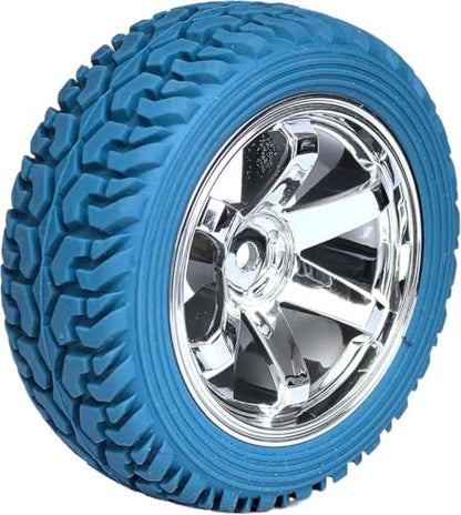 4PCS 75mm Rubber Tires and 6Spokes Plastic Wheel Rims Tyre for 1/10 RC On-Road Drift Racing Car 1:14 1:16 Rally Car for Tamiya Kyosho HPI HSP TT02 Upgrades Parts (Blue Silver) - color: Blue Silver