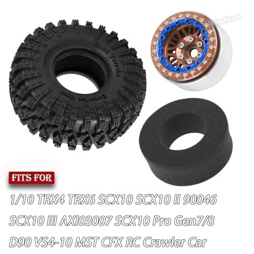 RC 1.9 Wheel Tires for 1/10 TRX4 TRX6 SCX10 SCX10 II 90046 SCX10 III AXI03007 SCX10 Pro Gen7/8 D90 VS4-10 MST CFX RC Crawler Car,12mm Hex Wheels Rims and Rubber Tires w/Sponge,Brown - color: Brown - (1.9 Beadlock Wheel)