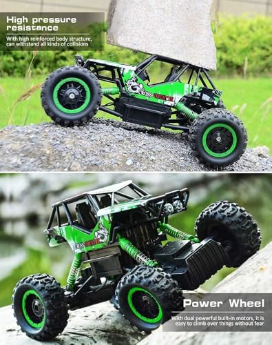 DOUBLE E 1:14 Scale Large Remote Control Car Monster Trucks with Head Lights, 4WD Off-Road All Terrain RC Car, Rechargeable Vehicle for Outdoor Play and Xmas Gifts