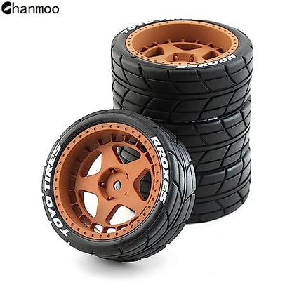 1/10 RC On Road Tires 12mm Hex Plastic Wheels Rims and Rubber Street Tyres for 1:10 Rally Racing Drift Touring CarTamiya XV01 XV02 TA06 TT01 TT02 PTG2 144001 A959 HPI KYOSHO 4PCS (Brown A) - color: Brown a