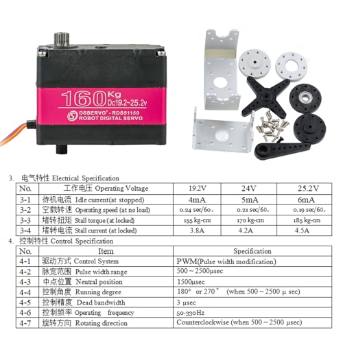 RDS51160 160KG High Torque Digital Servo Motor Dual-Shaft CNC Aluminum Robot Arm Servo for Robotics RC Vehicles DIY Projects (160kg 180°) - size: 160kg 180°