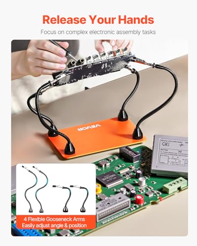 VEVOR Magnetic Helping Hands Soldering Station, 4 Flexible Arms Third Hand Tool, with Alligator Clips & Non-Slip Heavy-Duty Steel Base, Soldering Helping Hands for Electronic Repair Craft Hobby DIY - style: 7.9*5.5in Base