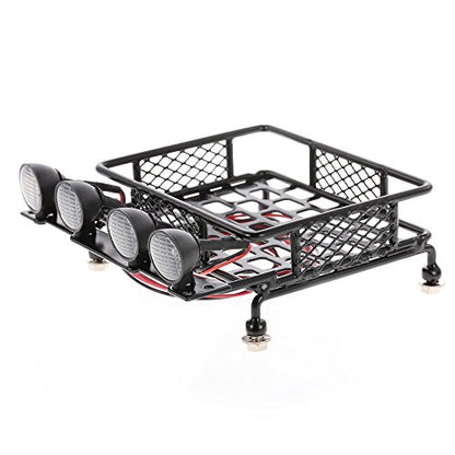 mewmewcat Roof Rack Luggage Carrier with Light Bar for 1/10 RC Crawler Axial SCX10 D90 110 TRAX4 HSP RC Car Parts