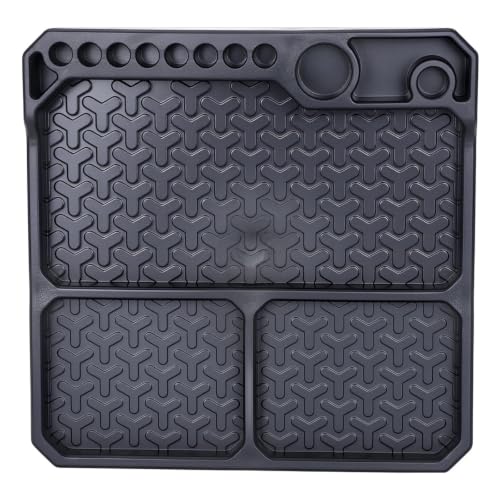 1/10 1/18 1/24 Rc Car Organizer Tray Silicone Tool Holder Storage Box 155x155mm Models Upgrade Replacement Modify Parts RC Car Repair Kit - color: Black
