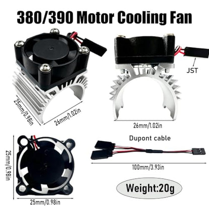 Aluminum 380/390 Motor Heatsink Cooling Fan with Y Cable Dupont Fits for 16101 16102 16103 16104 16106 16201 SCY JJRC C8805 MJX HBX HSP Wltoys Himoto Redcat 1/16 1/18 RC Car (Silver) - style: Silver
