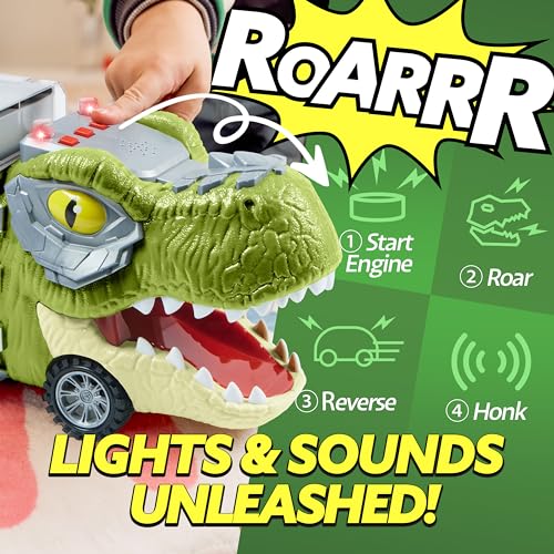 JOYIN 13 in 1 Dinosaur Toys for Kids 3-5, Transport Dinosaur Carrier Truck with 12 Pull Back Cars, Toddler Toys 3-4， Birthday Gifts for 3 4 5+ Year Old Boys - style: Tyrannosaurus Truck