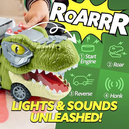 JOYIN 13 in 1 Dinosaur Toys for Kids 3-5, Transport Dinosaur Carrier Truck with 12 Pull Back Cars, Toddler Toys 3-4， Birthday Gifts for 3 4 5+ Year Old Boys - style: Tyrannosaurus Truck