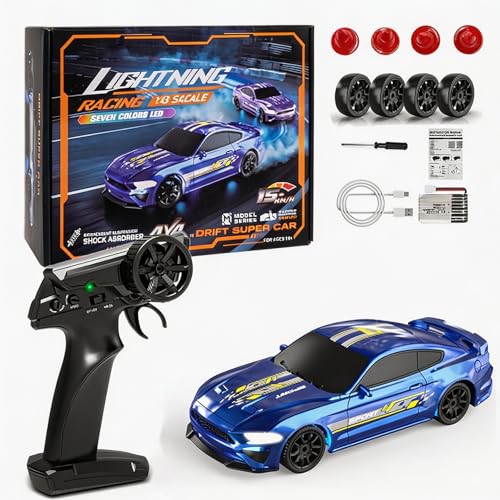 1:43 Scale Mini RC Drift Car, 2.4GHz 4WD Desktop RC Drift Car, 15KM/h Handheld Racing Mini Vehicle with LED Lights, Speed Switching Racing Sport Toy for Adults Teens (Blue) - size: Blue