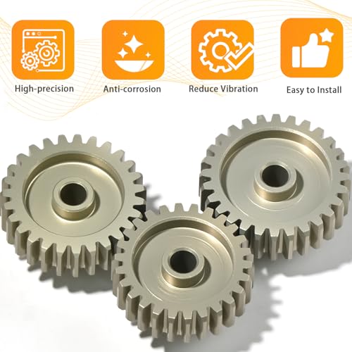 3PCS 0.6 Mod 0.6M Pinion Gear Set 26T 27T 28T, 7075 Aluminum Alloy RC Gears with 3.175mm Bore for 540 550 Brushed Brushless Motors, Fits for 1/10 Tamiya Redcat HSP HPI RC Cars - size: 26 27 28T