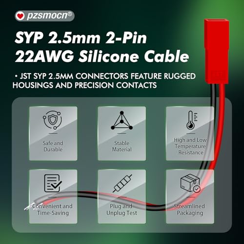 20 Pieces JST SYP 2.5mm 2 Pin 22AWG Silicone Connector Kit 20cm | Premium Automotive Wiring, Heavy Duty Terminals, Reliable Circuit Board, High Temperature Housing, Easy Project Assembly - size: 2-Pin, style: JST-SYP-F