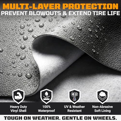 TIRESHIELD PRO Tire Covers Set of 4 - Heavy Duty All-Weather UV-Resistant Wheel Covers w/StormLock-System - Year-Round Protection for Your RV, Camper, Truck, Car & Trailer Tires w/ 32-34.75" Diameter - size: X-Large - Fits Tire Diameters 32-34.75", style: