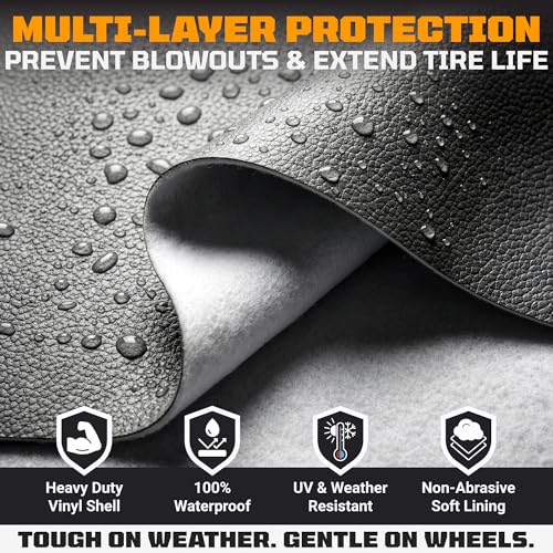 TIRESHIELD PRO Tire Covers Set of 4 - Heavy Duty All-Weather UV-Resistant Wheel Covers w/StormLock-System - Year-Round Protection for Your RV, Camper, Truck, Car & Trailer Tires w/ 23-25.75" Diameter - size: Small - Fits Tire Diameters 23-25.75", style: T